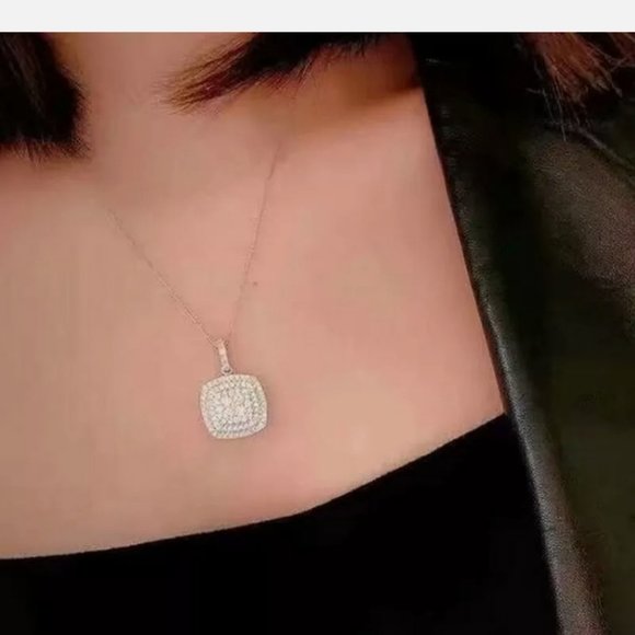 New Silver Filled White Sapphire Square Necklace - Picture 4 of 6